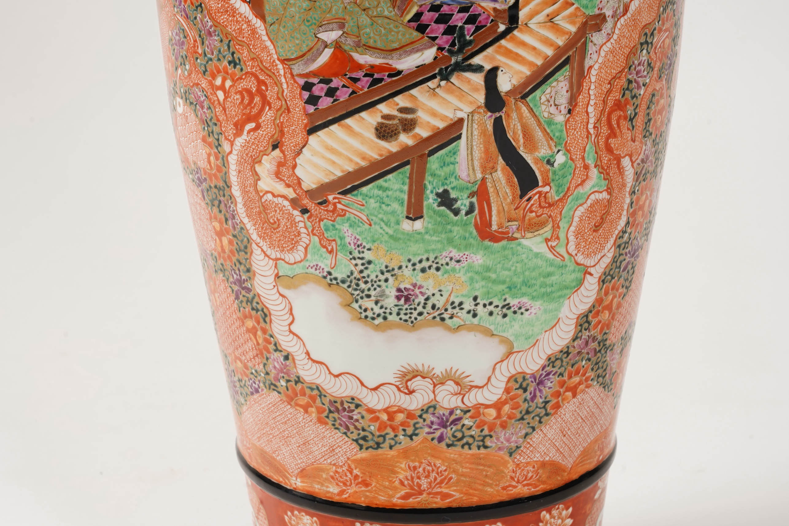 A massive Japanese Kutani vase, late 19th century, mounted as a lamp